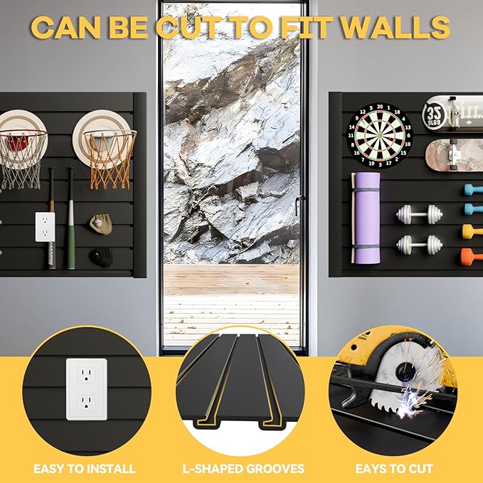 RORA Slat Wall Paneling Garage Slat Wall Storage Systems 2x4 ft Slatwall Black Heavy Duty Satwall for Tool Organization ,Pvc Slat Wall Panels,Fits for Storage and Display