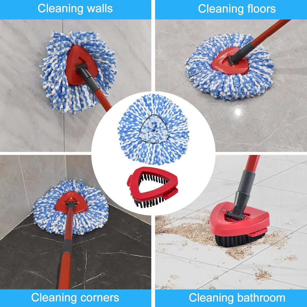 Mop Replace Head for O Cedar 2 Tank System, Mop Heads Replacements for Ocedar Rinse Clean Mop, Mop Heads Include 2 Pack Spin Mop Refills and 2 Pack Scrubber Mop Head for O-Cedar 2 Tank Spin Mop