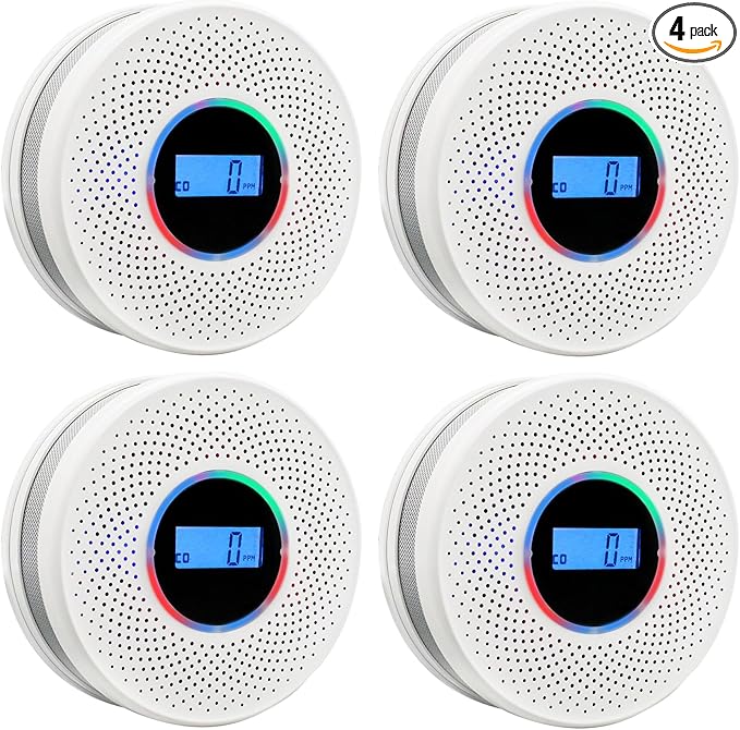 Smoke Detector Carbon Monoxide Detector Combo with Digital Display and Sound Light Alarm, 2-in-1 Smoke & CO Alarm with Battery Operated for Home, Travel or RV