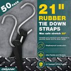 Bungee Cords with Hooks 21" 50 Pack, Heavy Long Duty Rubber Tarp Straps with Crimped S Hooks for Securing Cargo, Tarps in Extreme Weather, Max Stretch 1.5X & Max Load Capacity 185 LBS