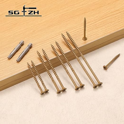 #8 x 1-5/8" Deck Screws (924Pcs) 6lb. Carbon Steel, Yellow, Flat Head, Rust Resistant epoxy Coated, with T25 Star Bit