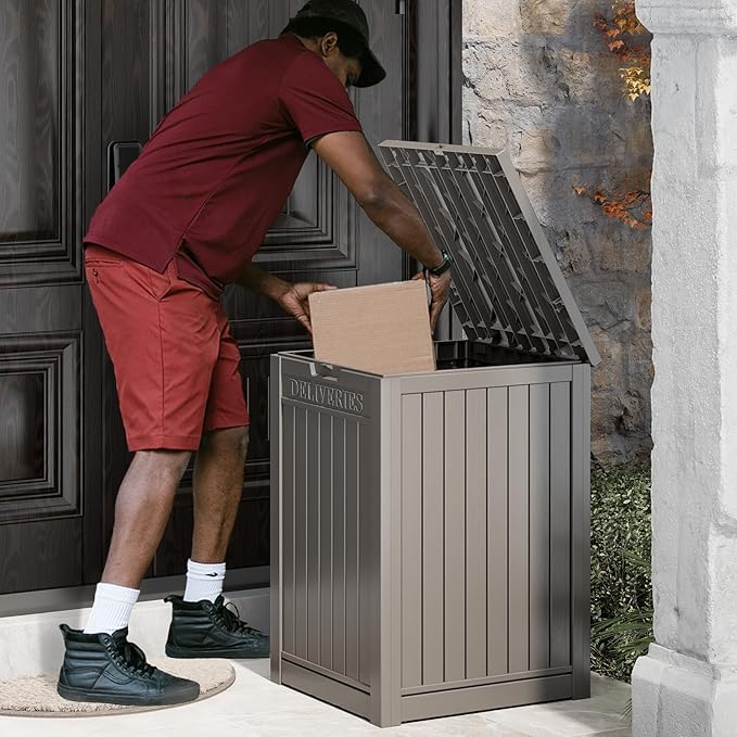 48 Gallon Package Delivery Box for Porch, Outdoor Storage with Lockable Secure, Large Double Wall Resin Outdoor Package Delivery and Waterproof