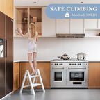 GameGem 2 Step Ladder, Folding Step Stool with Wider Pedal, Anti-Slip Feet & Non Slip Stripes, Aluminum Sturdy Material, 300Lbs Capacity, Elegant Look of Modern White Better Matches Your Home