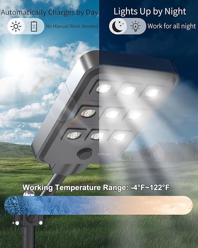 Ofuray Of-9600W Solar Street Lights Outdoor,24Ah High Power Solar Security Flood Lights Parking Lot Lights,IP67 Commercial Dusk to Dawn with Remote Control Motion for Street,Court,Barn