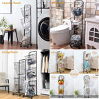 3 Tier Laundry Basket with Rolling Lockable Wheels Wire Metal Sorter Storage Trolley Shelf Basket Durable Metal Sorter Clothes Storage Trolley Shelf with Removable Hamper for Organizing Clothes