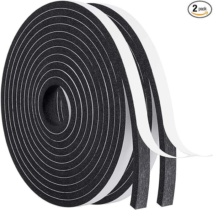 MAGZO Weather Stripping Door Seal, 1/2 Inch Wide X 1/4 Inch Thick Adhesive Foam Tape Soundproof Weatherstripping for Windows, 2 Rolls Total 26FT Black