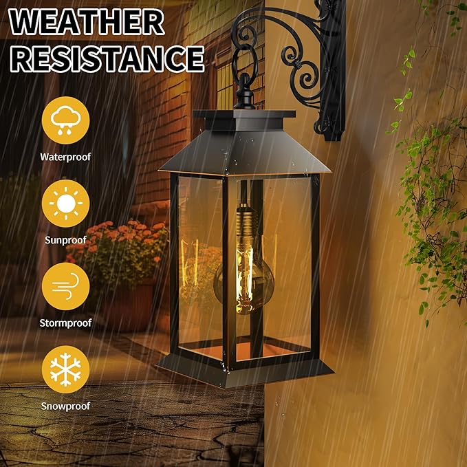 2 Pack Hanging Solar Lanterns Glass Solar Lights Outdoor Waterproof Upgraded Solar and 2 AA Batteries Powered, for Outside Porch, Patio and Indoor Tables, Mantelpiece