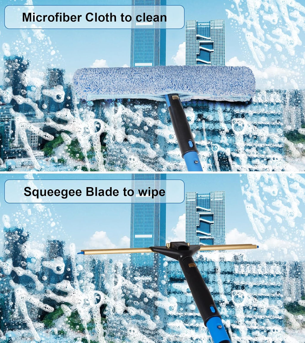 Swivel Squeegee Kit with 4 Extension Poles,Glass Scraper, Bendable Duster, 2 Window Scrubber Cloth for Glass, Car, Floor, Home,Garden