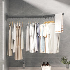 Grey Color Laundry Rack - Wall Mounted, Collapsible Clothes Drying Rack With Loop-type Hooks