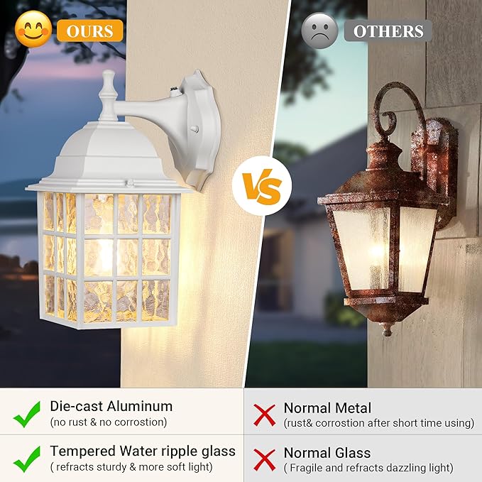 Dusk to Dawn Outdoor Lighting Fixtures - Sensor Exterior Lights, White Porch Lights, Waterproof Wall Lanterns for Garage, Front Door