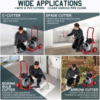 Albott 100 FT x 1/2 inch Electric Drain Cleaner Machine with Auto-Feed & 10 Cutters, Sewer Snake Auger for 1–4 Inch Pipes, Foot Switch & Wheels, Ideal for Home & Commercial Use, Gray/Red