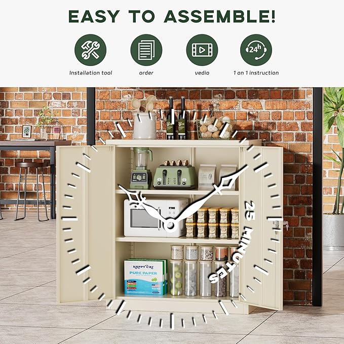 Greenvelly Metal Storage Cabinet, 36" Locking Storage Cabinet with Doors and Shelves, Lockable Storage Cabinets for Home Office, Utility Locker Cabinet, Steel Garage Cabinet with 2 Keys, Gray