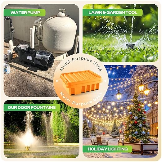 SockitBox – The Original Weatherproof Connection Box – Indoor & Outdoor Electrical Power Cord Enclosure for Timers, Extension Cables, Transformers, Power Strips, Lights, Tools & More – Large – Orange…