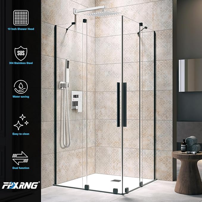 Shower Faucet Set Bathroom Square Rain Shower Head and Handle Set, Wall Mounted Shower Fixtures, Full Metal Trim Repair Kit 12 inch Polished Chrome (With Shower Valve)
