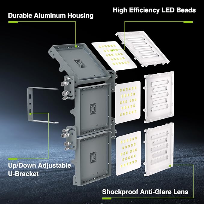 STASUN 300W LED Flood Light, Mini Series Outdoor Floodlight, 30000LM 6000K Daylight White, IP66 Waterproof, 3 Adjustable Heads, Exterior Flood Lights for Backyard, Driveway, Garage, Patio, Barn