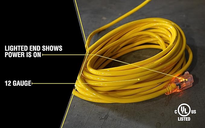 Southwire Yellow Jacket Heavy Duty Extension Cord - Reliable Outdoor Power for Tools & Equipment - Lighted End with Weather Resistant SJTW Jacket - 100 Foot (Pack of 2)
