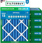 Filterbuy 20x24x4 Air Filter MERV 13 (MPR 1900) Health Defense Replacement (6-Pack), Electrostatic Pleated HVAC AC Furnace Filters, Made in USA (Actual Size: 19.38 x 23.38 x 3.63)