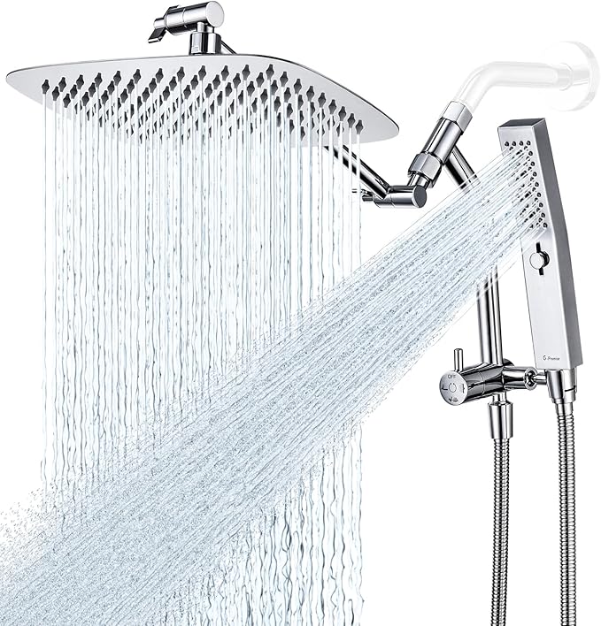 G-Promise All Metal 10 Inch Shower Head with Massage Mode Handheld, Rain Shower Head with Handheld Spray Combo, 3-Way Diverter with Pause Setting, 11 Inch Adjustable Extension Arm (Chrome)