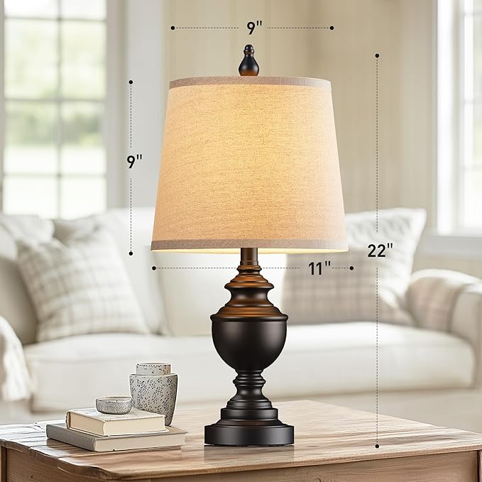 PARTPHONER Retro Table Lamps Set of 2, Bedside Lamp for Bedroom Rustic Farmhouse Table Lamps for Living Room, Vintage Nightstand Lamps with White Shades, Matte Black