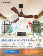 42 Inch Wood Ceiling Fans with Lights and Remote,Outdoor Ceiling Fan for Patios with Dimmable Led Light,Walnut 3 Blades,Memory Modern Fan for Living Room,Office,Indoor