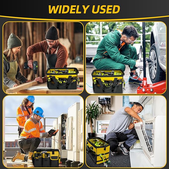 Tool Bag, Portable Tool Box Organizer Adjustable Shoulder Strap, Carry Tool Tote Heavy Duty Tool Storage Bag With Wide Mouth,Tool Bags for Men Mechanic EngineerGift - L, Yellow & Black