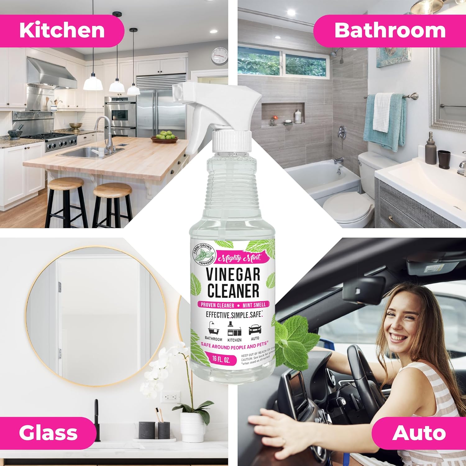 Mighty Mint Vinegar Cleaner, All-Purpose Spray, Spearmint Scent, 16oz (Pack of 2)