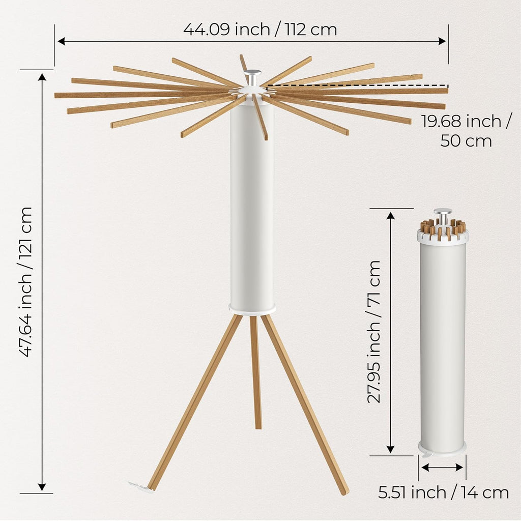 Tripod Clothes Drying Rack, Garment Rack Portable and Foldable Space Saving Laundry Drying Rack - Dryer Rack Clothing Floor Folding Balcony Bedroom Household (Beige(Wood), 16 rods)