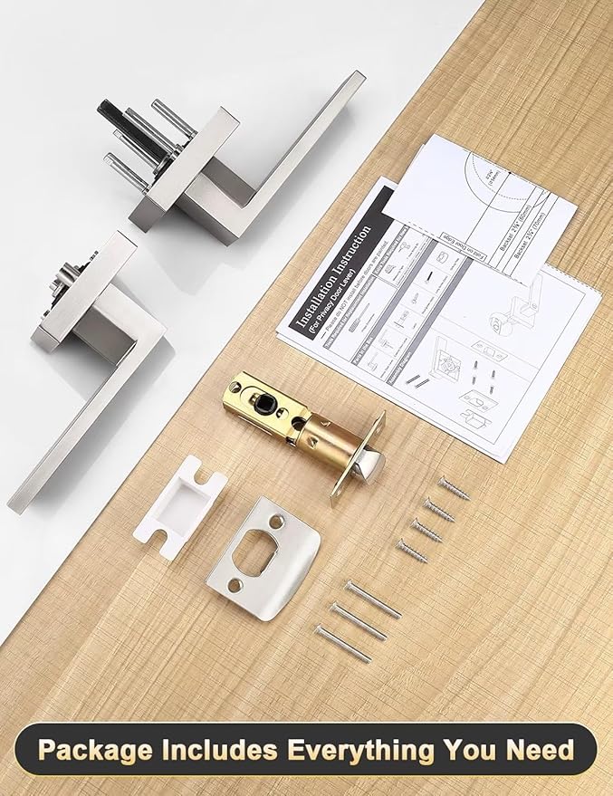 4 Pack Brushed Nickel Passage Door Levers Interior Door Handles, Heavy Duty Closet Hallway Door Handle Sets