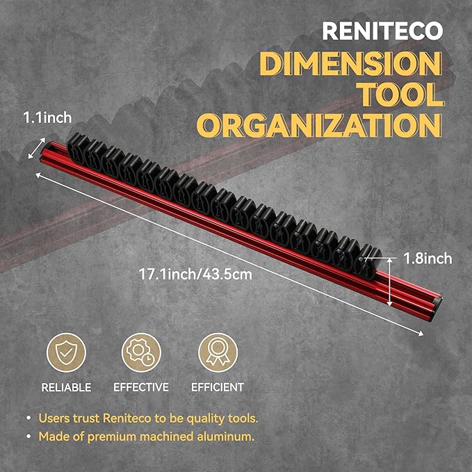 Magnetic Screwdriver Organizer, Aluminum Alloy Rail Tool Holder, Fits Up to 16 Screwdrivers (Red)