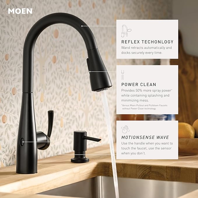 Moen Essie Chrome MotionSense Wave One-Handle Touchless Kitchen Faucet with Pulldown Sprayer and Soap Dispenser, 87014EWC
