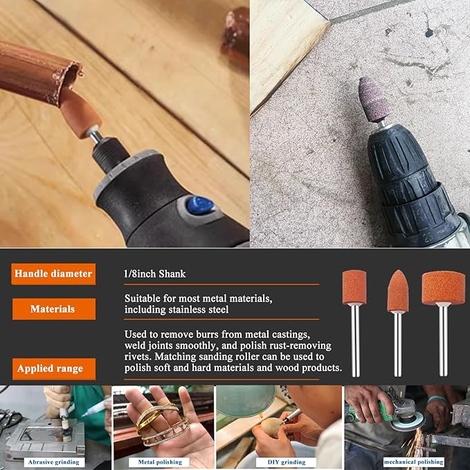 64Pcs Sanding Bits for Dremel Rotary Tools, 42Pcs Aluminum Oxide Grinding Stones Sanding Drill Bits (1/8 inch Shank) and Sanding Drums, Grinding Bits for Metal Rust Removal Polishing