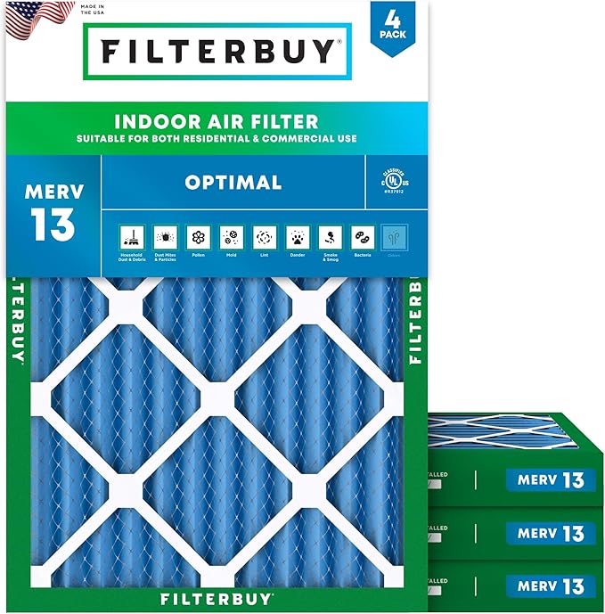 Filterbuy 18x24x2 Air Filter MERV 13 (MPR 1900) Health Defense Replacement (4-Pack), Electrostatic Pleated HVAC AC Furnace Filters, Made in USA (Actual Size: 17.38 x 23.38 x 1.75)