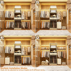 Unikito 96” Closet System, 8FT Walk in Closets Organizer Kit with 4 Extendable Hanging Rods and Drawer, Adjustable Wood Garment Rack, Sturdy Closet Insert, Easy Assembly, Max Load 1000 LBS, White Oak