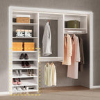 Shoe Shelf Short Tower Closet Unit, Modular Closet System, Wood Closet System Organizer with Storage for Walk In Closets, Clothing Rack for Hanging Clothes, Bedroom, White, 31.5"W