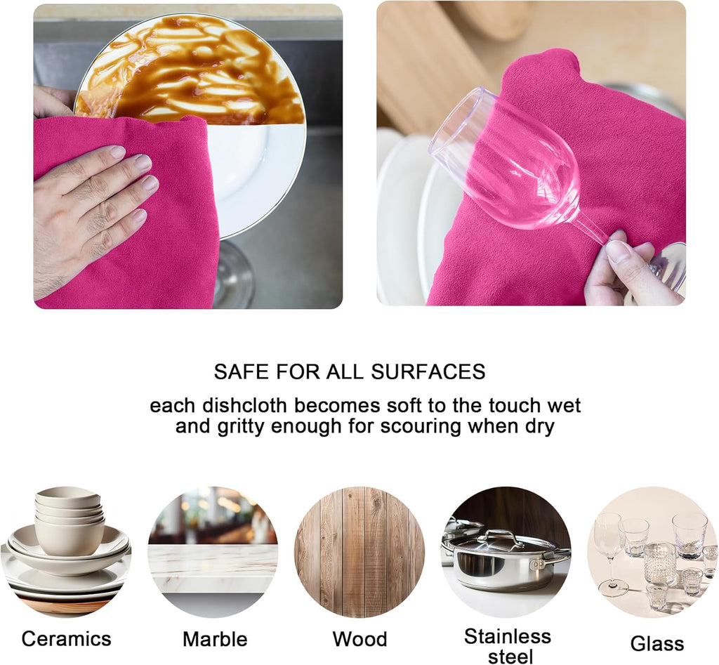 kimteny 13x28 Inches Kitchen Cloth Dish Towels, 400 GSM Premium Dishcloths, Super Absorbent Coral Velvet Microfiber Cleaning Cloths, Fast Drying Rags for Washing Dishes (12 Pack, Rose Red)