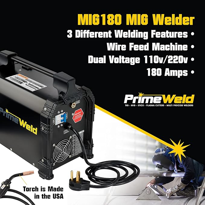 PrimeWeld MIG180 Mig Welder, 180 Amp Wire Feed Welding Machine With Dual Voltage 220v, 110v