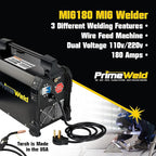 PrimeWeld MIG180 Mig Welder, 180 Amp Wire Feed Welding Machine With Dual Voltage 220v, 110v