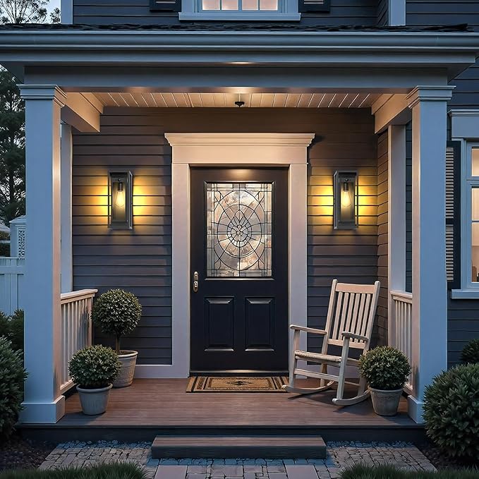 15in Motion Sensor Outdoor Wall Sconce-Black Modern Exterior Lighting Fixture Waterproof Porch Lights Large Outside Lantern Wall Mounted for Coach Doorway Patio