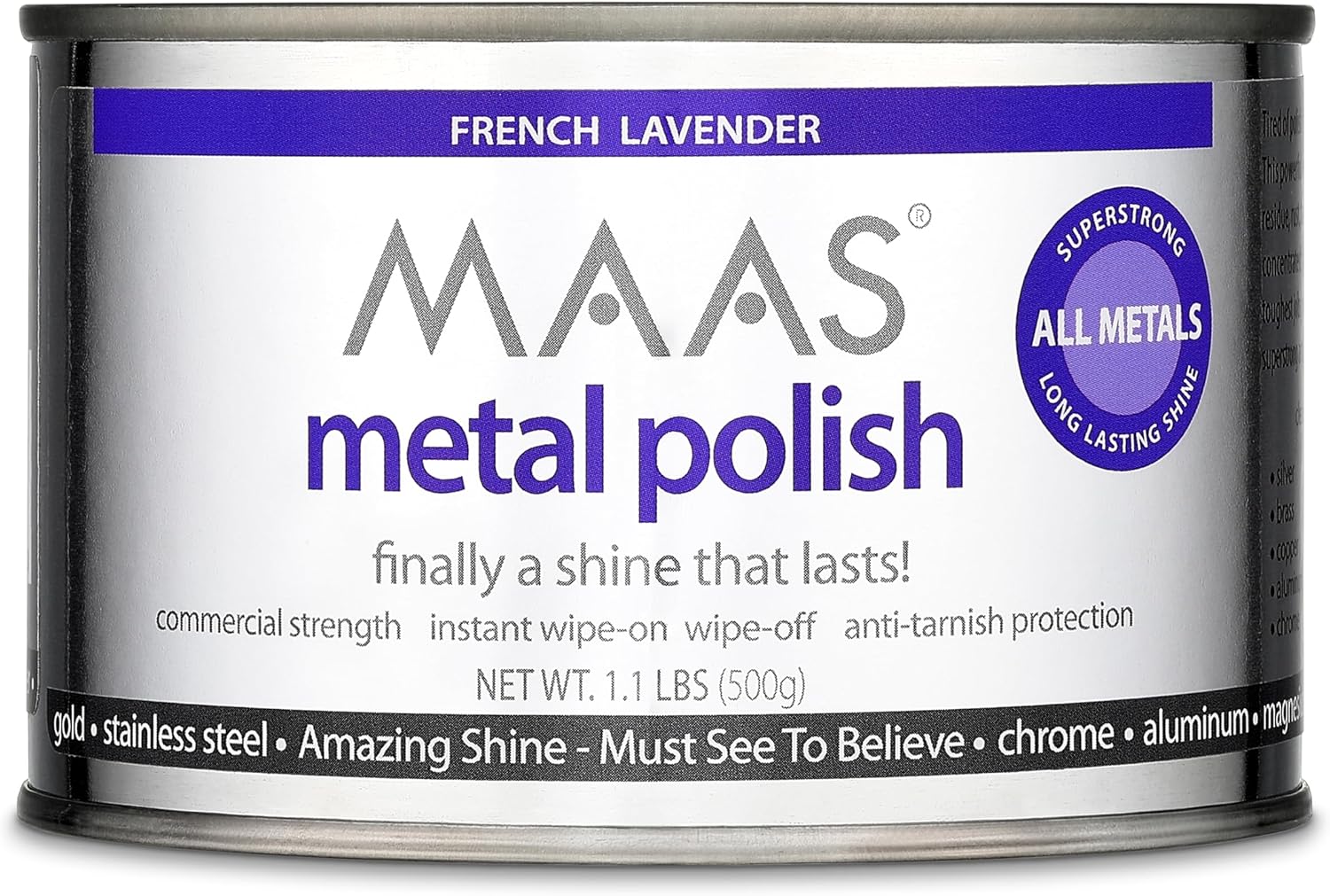 MAAS Metal Polish 1.1lb Can, Universal Metal Cleaner for All Metals, Clean, Polish, and Protect Silver, Gold, Brass, Copper, Stainless Steel, and More, Tarnish Remover and Silver Cleaner for Jewelry