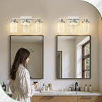 DORESshop 3-Light Brushed Nickel Bathroom Light Fixtures, Crystal LED Bathroom Lights Dimmable Light with Clear Glass Shade,Vanity Lights for Living Room 5CCT