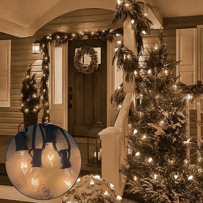 C7 Christmas Relacement Bulbs, 25 Pack Clear Light Bulbs for E12 Candelabra Base Outdoor/Indoor String Lights, 5 Watt