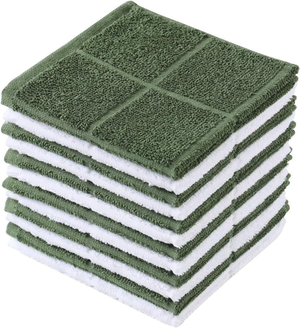 Glynniss Dishcloths Kitchen Highly Absorbent Dish Rags 100% Cotton Dish Cloths for Washing Dishes (Garden Green White)