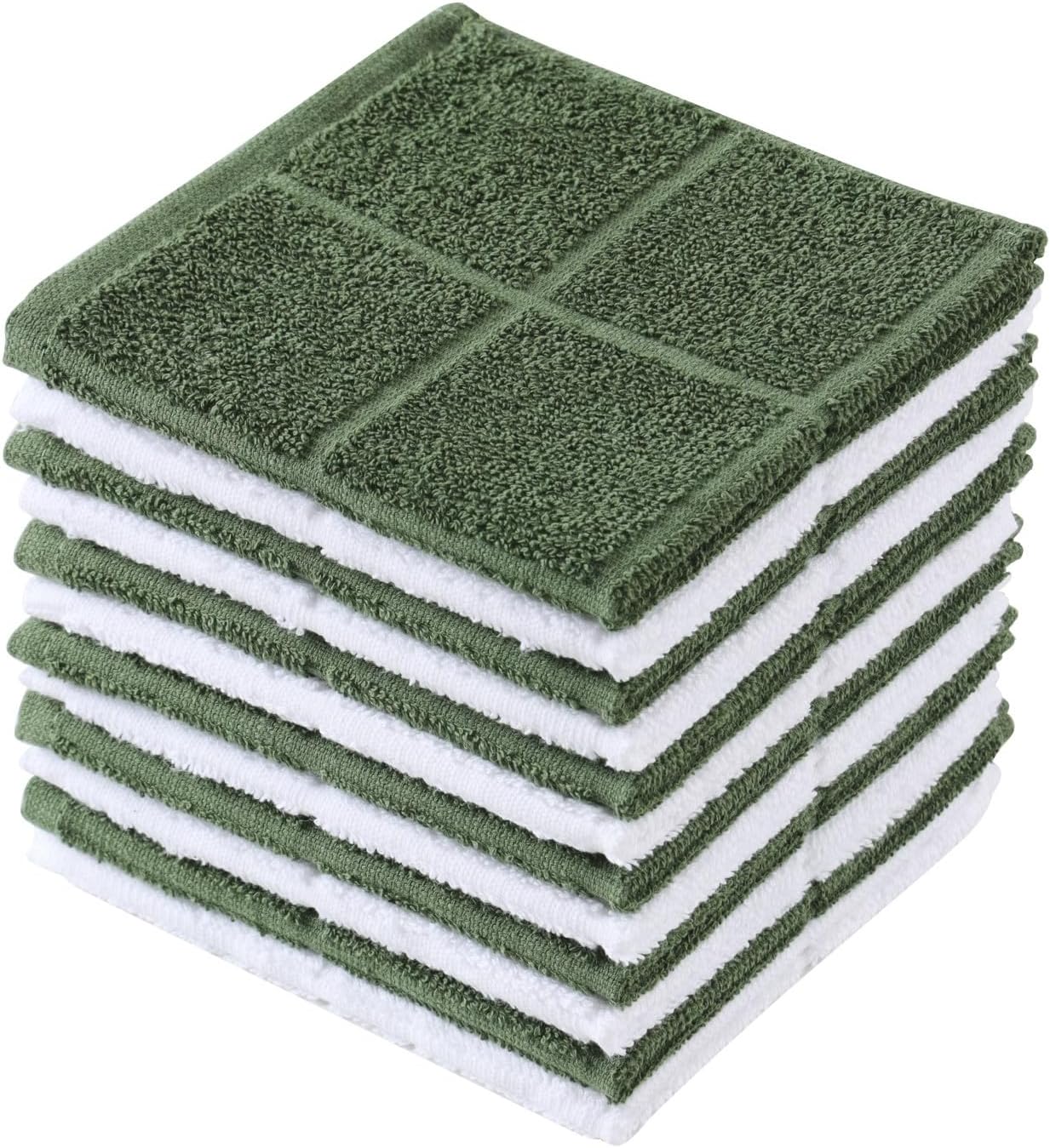 Glynniss Dishcloths Kitchen Highly Absorbent Dish Rags 100% Cotton Dish Cloths for Washing Dishes (Garden Green White)