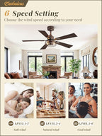 2 Pack Farmhouse 42 Inch Ceiling Fans with Lights, Industrial Caged Ceiling Fans for Bedroom Living Room, Double-Sided 5 Blades Rustic Ceiling Fan-Black Gold