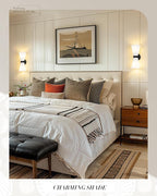 Modern Black Wall Sconce, HWH Up and Down Indoor Sconces Wall Lighting with Frosted Milk White Striped Glass Shade, Hardwired Wall Mounted Vanity Lamp for Bathroom, 5HZG97B-2W BK