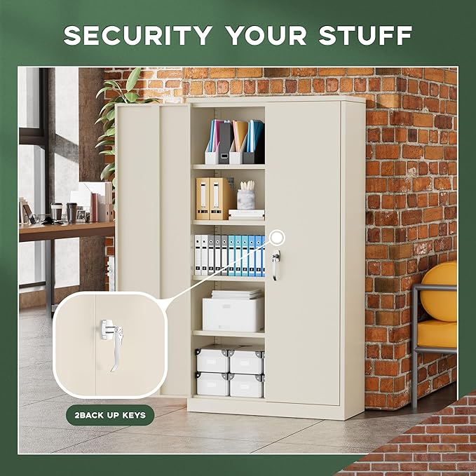 Greenvelly Metal Garage Storage Cabinet with Locking Doors, 72" Grey Lockable Storage Cabinet with Adjustable Shelves, Steel Tool Cabinets,Metal File Cabinet for Home Office, Garage (36" W x 18" D)