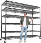 REIBII 60''W X 82.6" H Steel Heavy Duty Wire Shelving Unit with Wheels, 6-Tier Adjustable Storage Shelves 3598LBS Commercial Metal Shelves for Pantry, Garage, College Dorm School Industrial Shelving