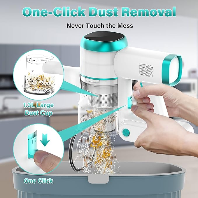 Tikom V500 Cordless Vacuum Cleaner for Home, 40000Pa/450W Stick Vacuum with LED Touch Screen, Charging Wall Dock, Anti-Tangle, Lightweight Handheld Vacuum for Pet Hair, Hard Floor, Carpet, Blue