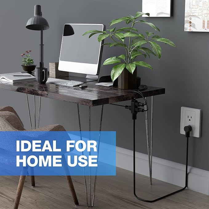 3 Prong Power Extension Cord with Multiple Outlets 25 FT, 16/3 Gauge Multi 3 Outlet Wire, 90 Degree Angled Male Plug, 16 AWG Grounded Wire (13A 125V 1625W), ETL Listed, Black Cable with 25 Cable Ties