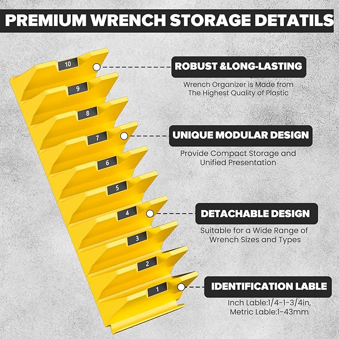 80PCS Modular Wrench Organizer Wrench Holder - Wrench Tool Organizers for Tool Drawer Storage, Wrench Storage Set with Metric & SAE Label, Wrench Rack Tool Gift for Professional Mechanics, Yellow